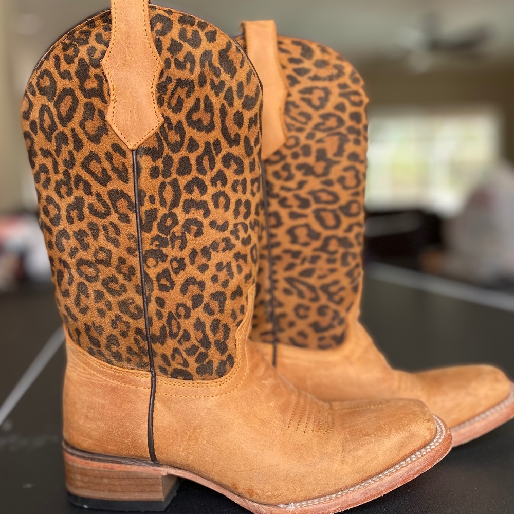 Circle G Girls Leopard Print Western Boots-Square Toe